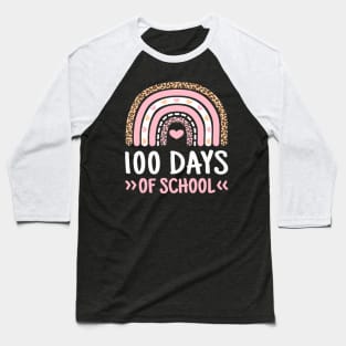 Cute 100Th Day Of School 100 Days Leopard Rainbow Boys Girls Baseball T-Shirt